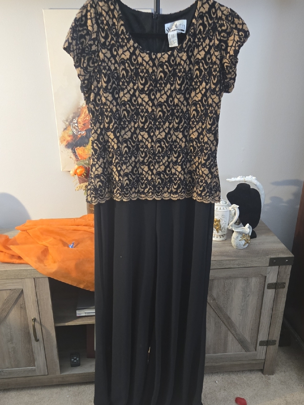 Sheri Martin Black and Gold Lace Accent Top